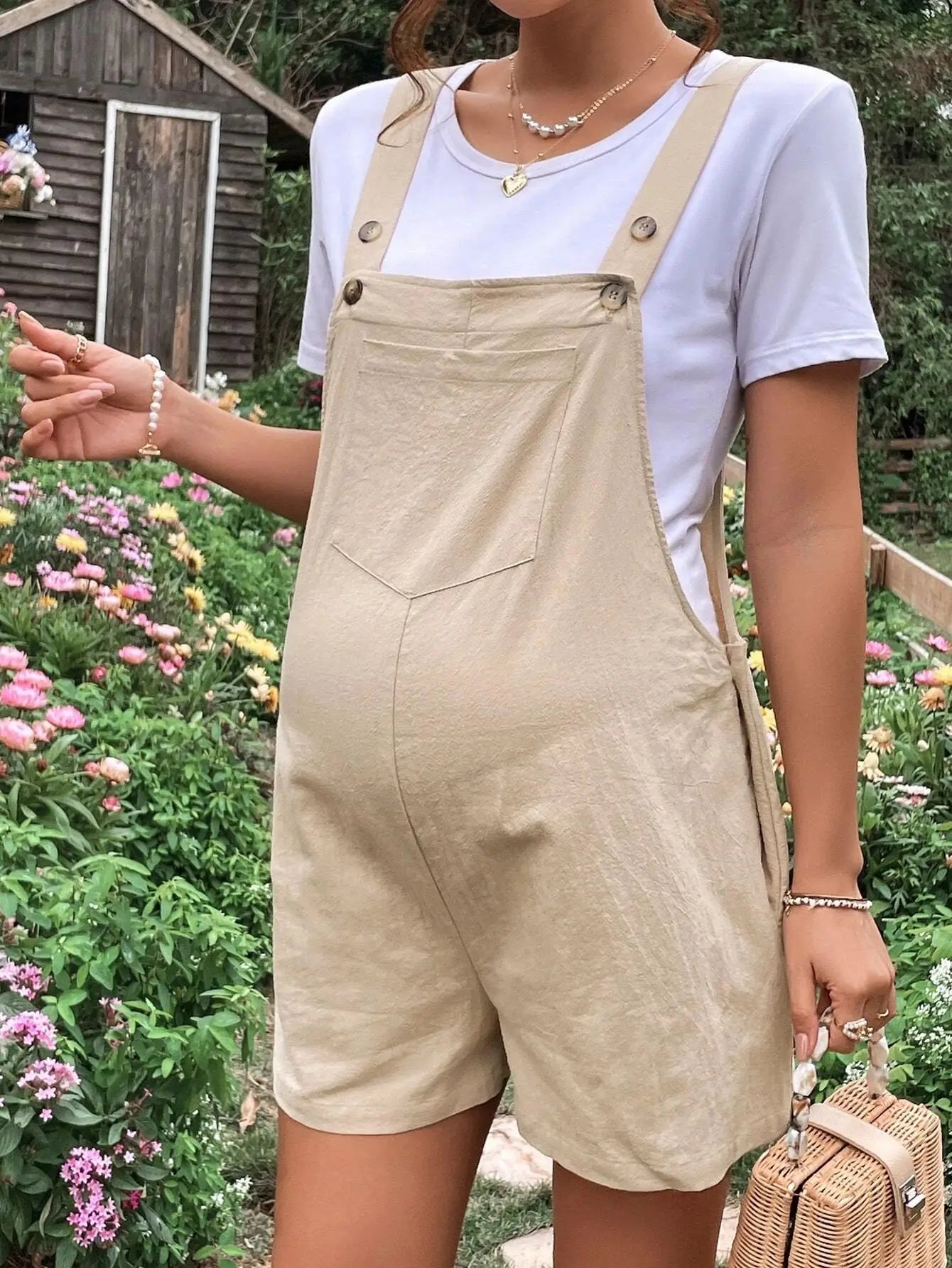 Adjustable Waist Overall Shorts