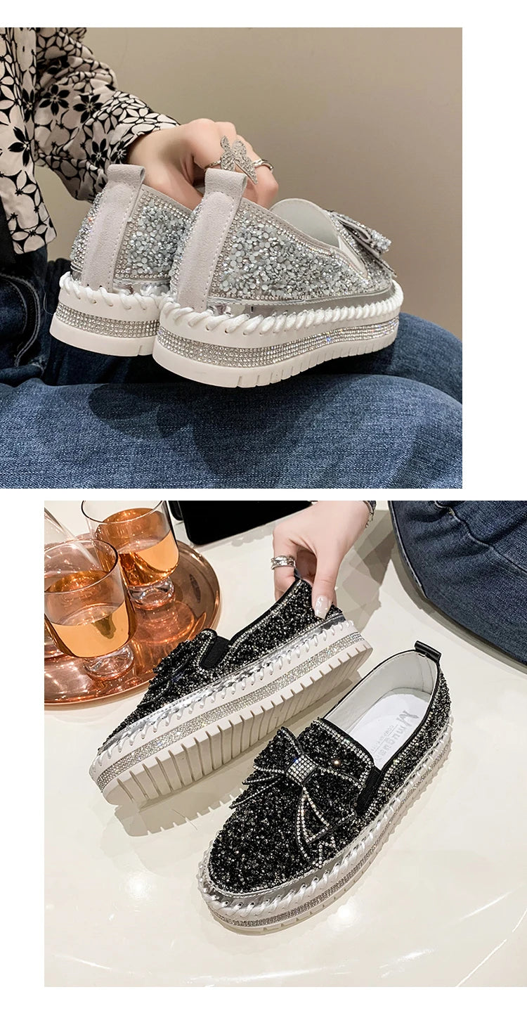 Sparkly Loafers with Glitter Bow