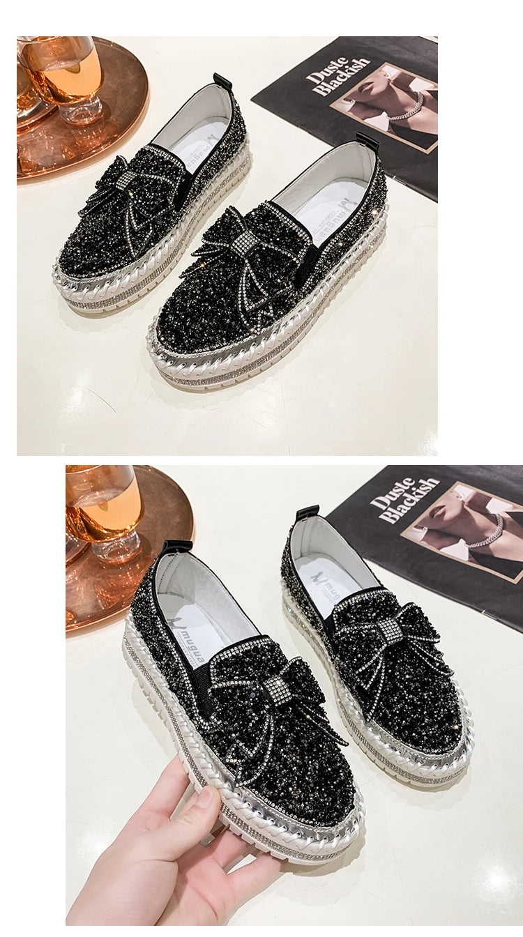 Sparkly Loafers with Glitter Bow