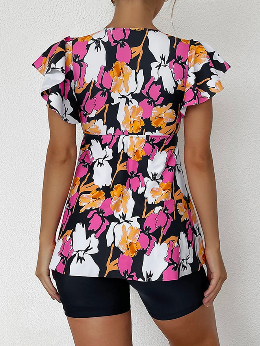 Flutter Sleeve Swim Top&Swim Shorts