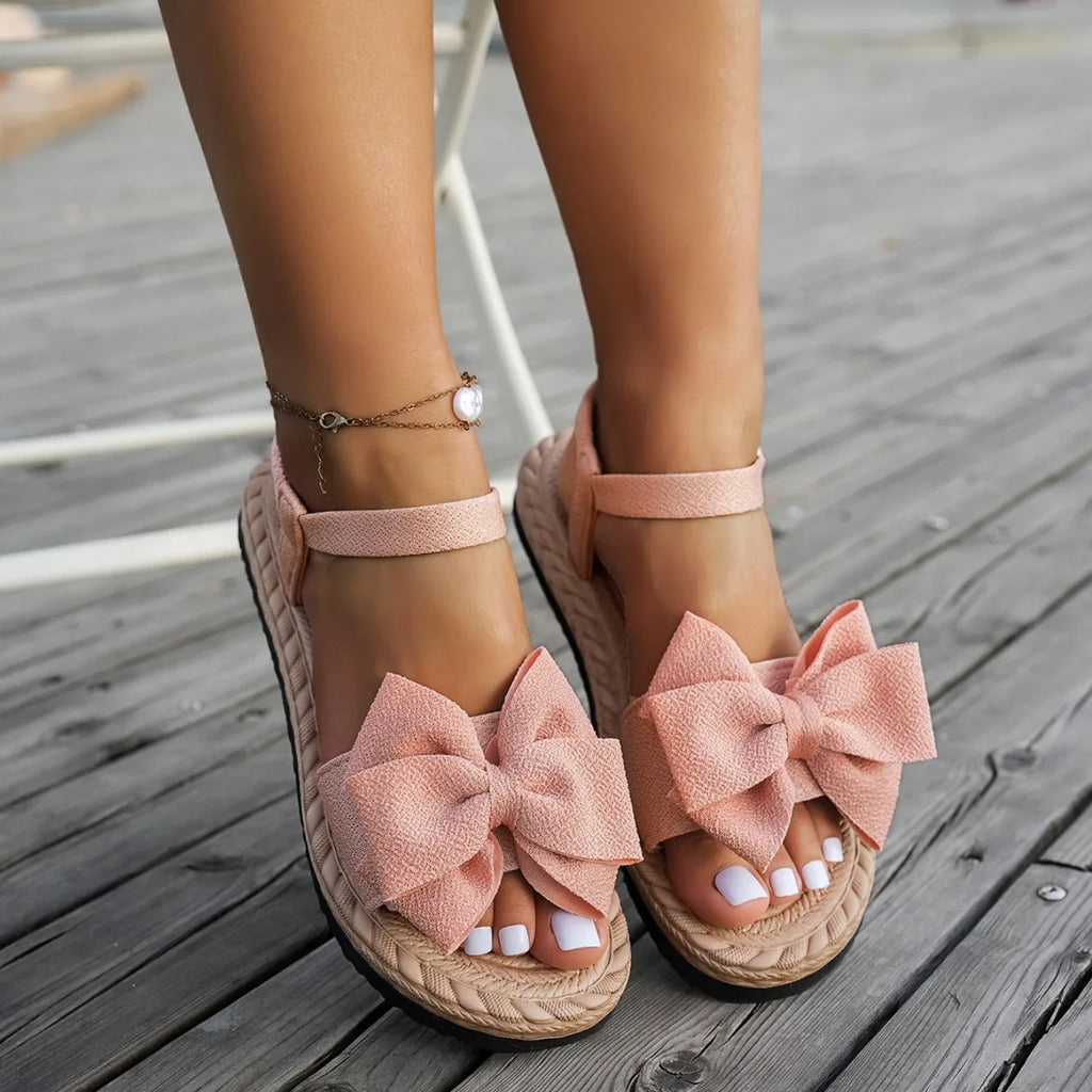 Peep-Toe Flats with Bow