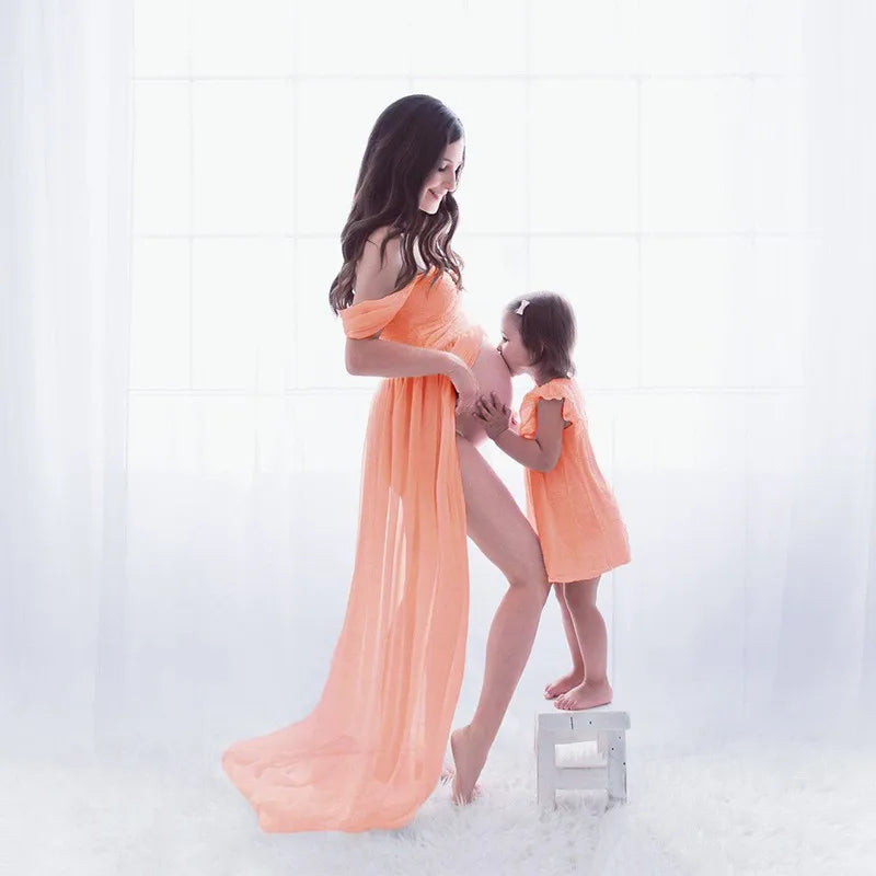 Maternity Lace Chiffon Front Split Dress
