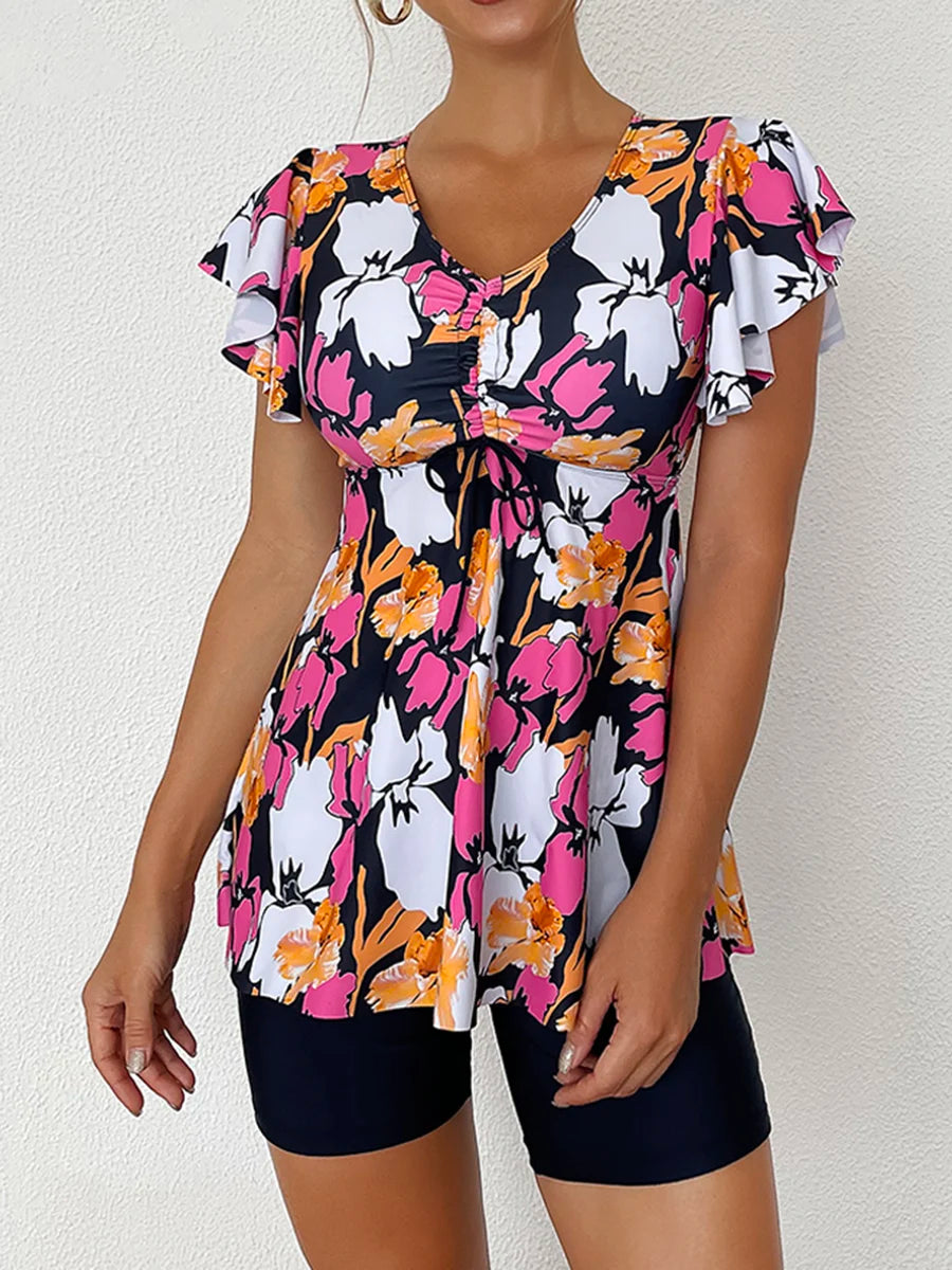 Flutter Sleeve Swim Top&Swim Shorts