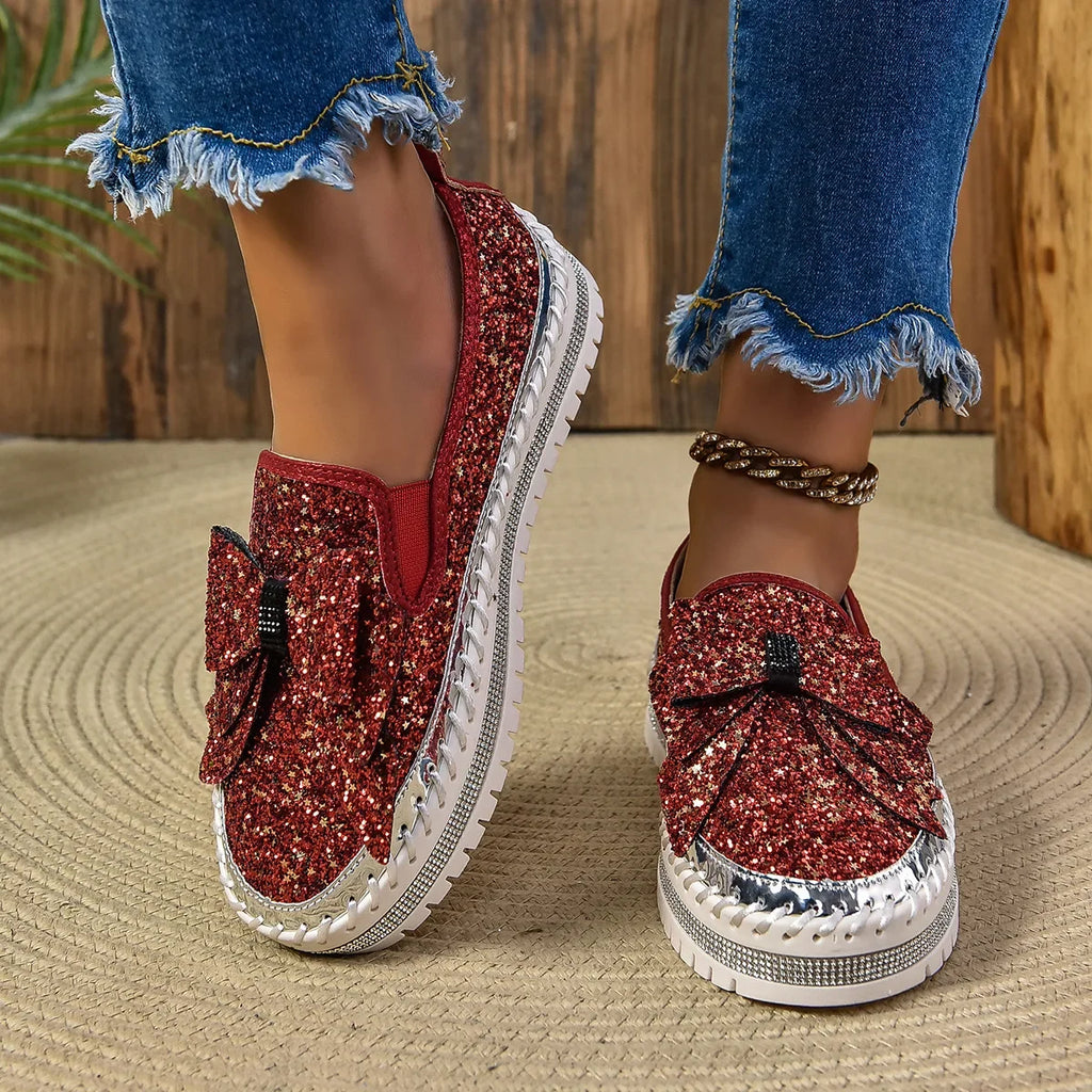 Sparkly Platform Loafers with Bow