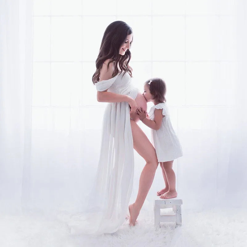 Maternity Lace Chiffon Front Split Dress