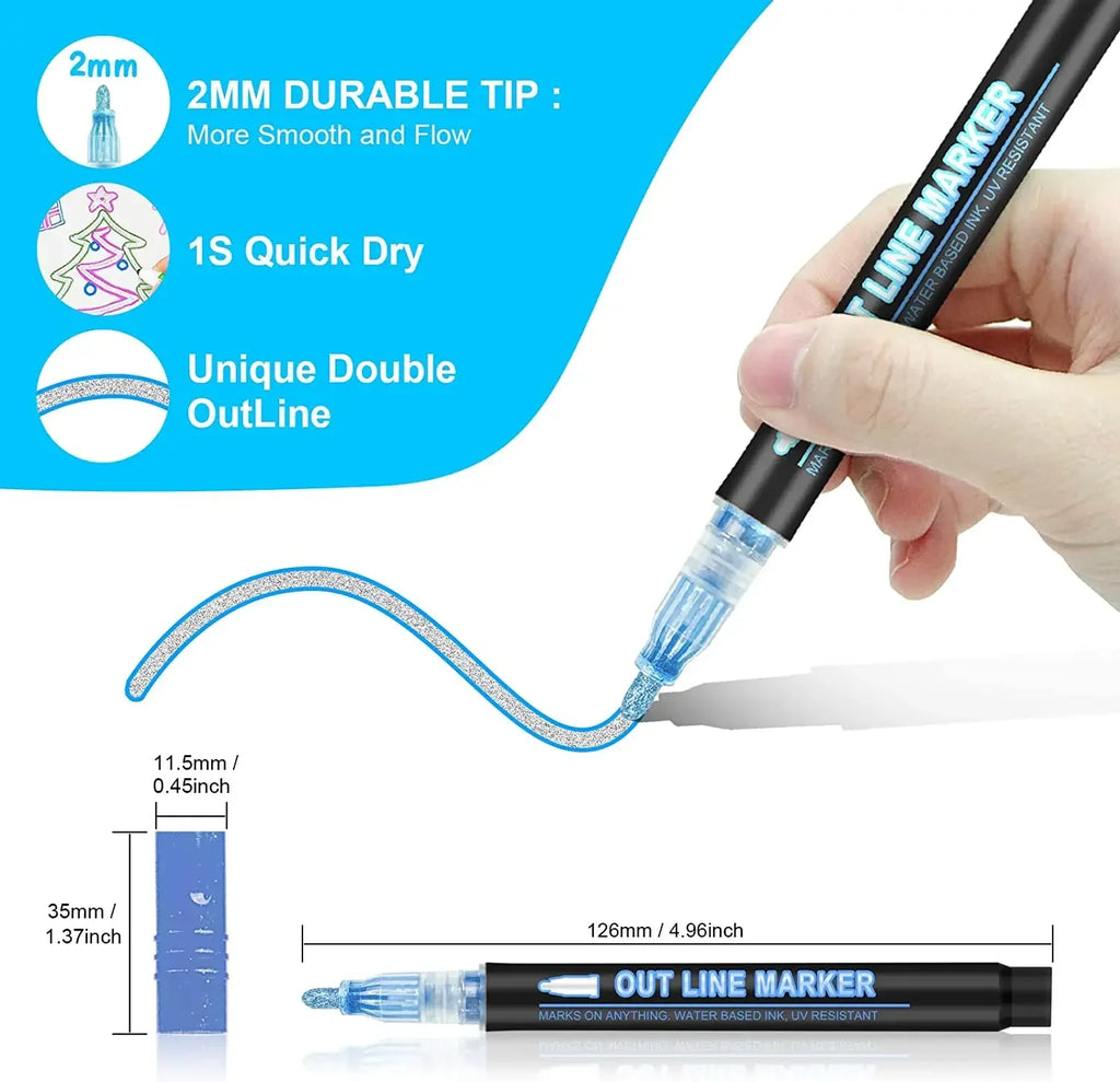 36 Color Double Line Outline Art Pen Marker Pen DIY Graffiti Outline Marker Pen Highlighter Scrapbook Diary Poster Card
