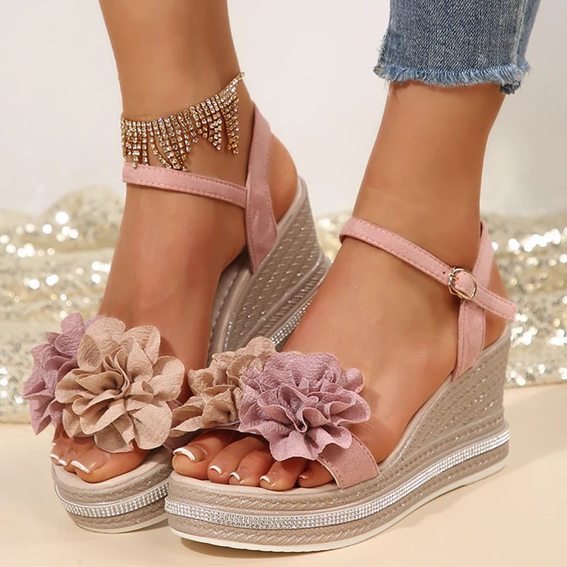 Flower Wedge Sandals