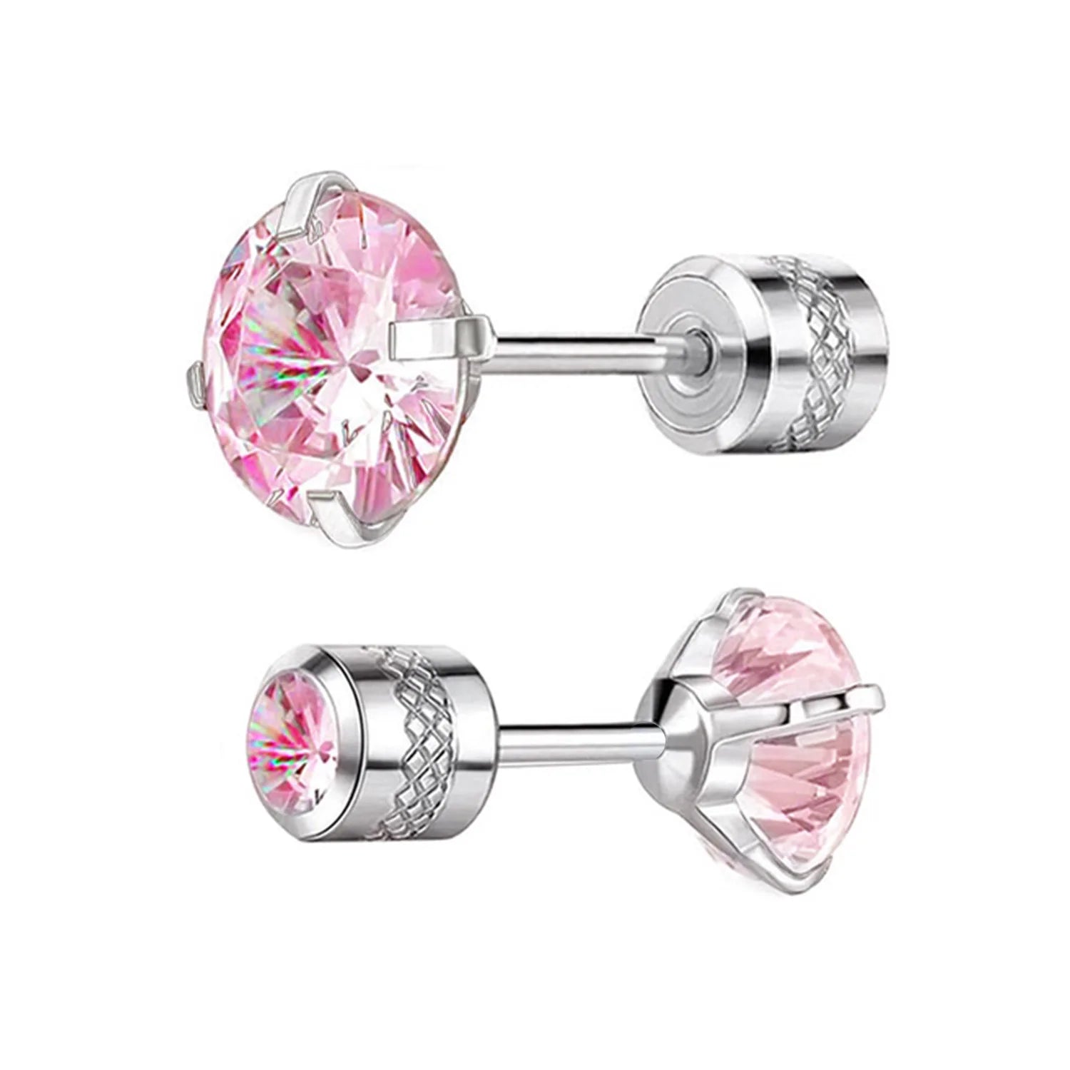 Implant Grade Pure Titanium Stud Earrings with Cubic Zirconia Inlay