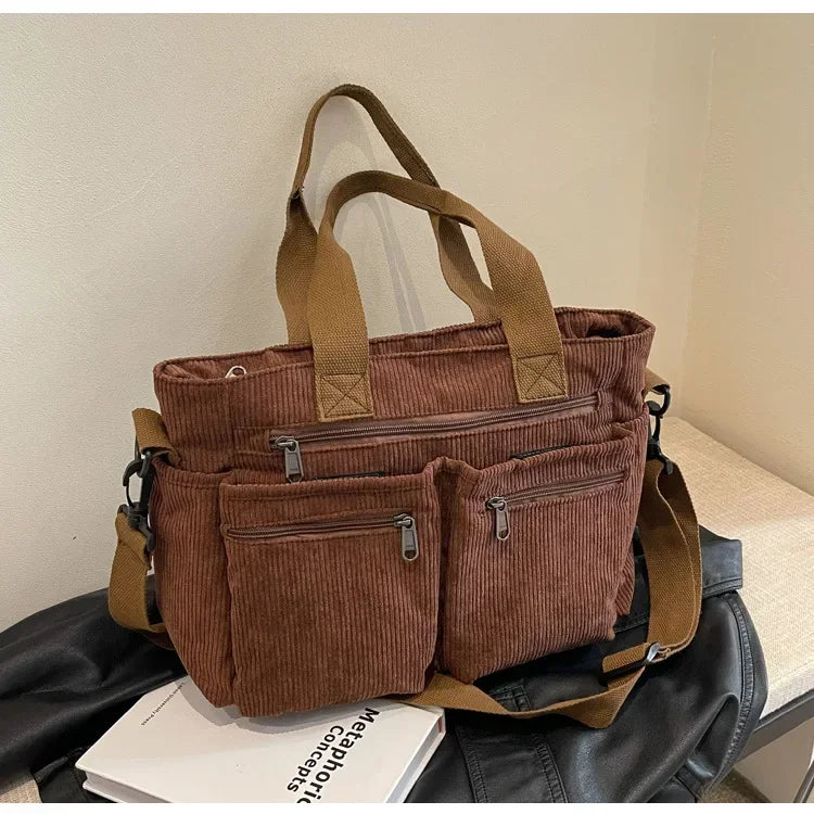 Corduroy Messenger Bag-Large Capacity