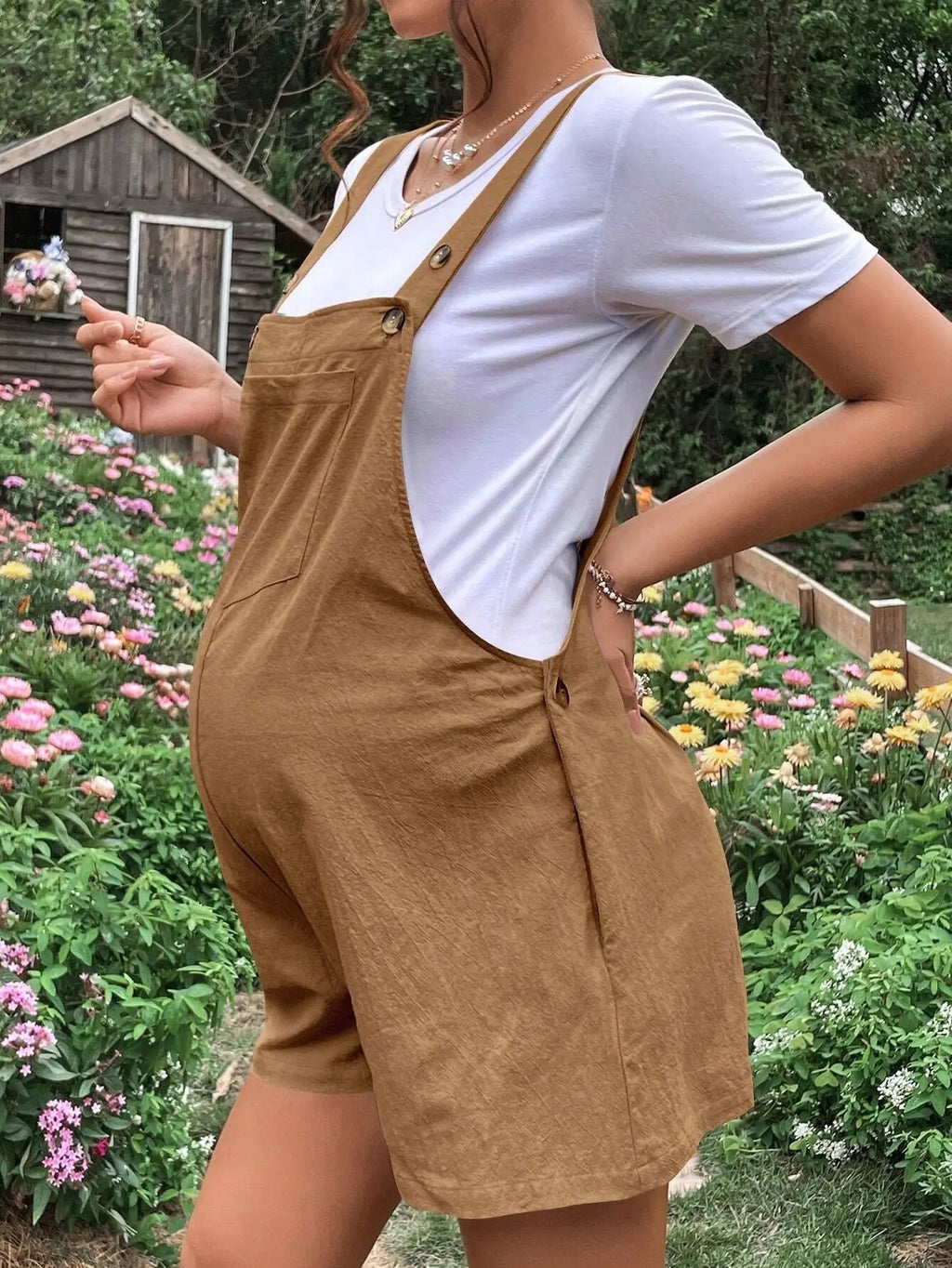 Adjustable Waist Overall Shorts
