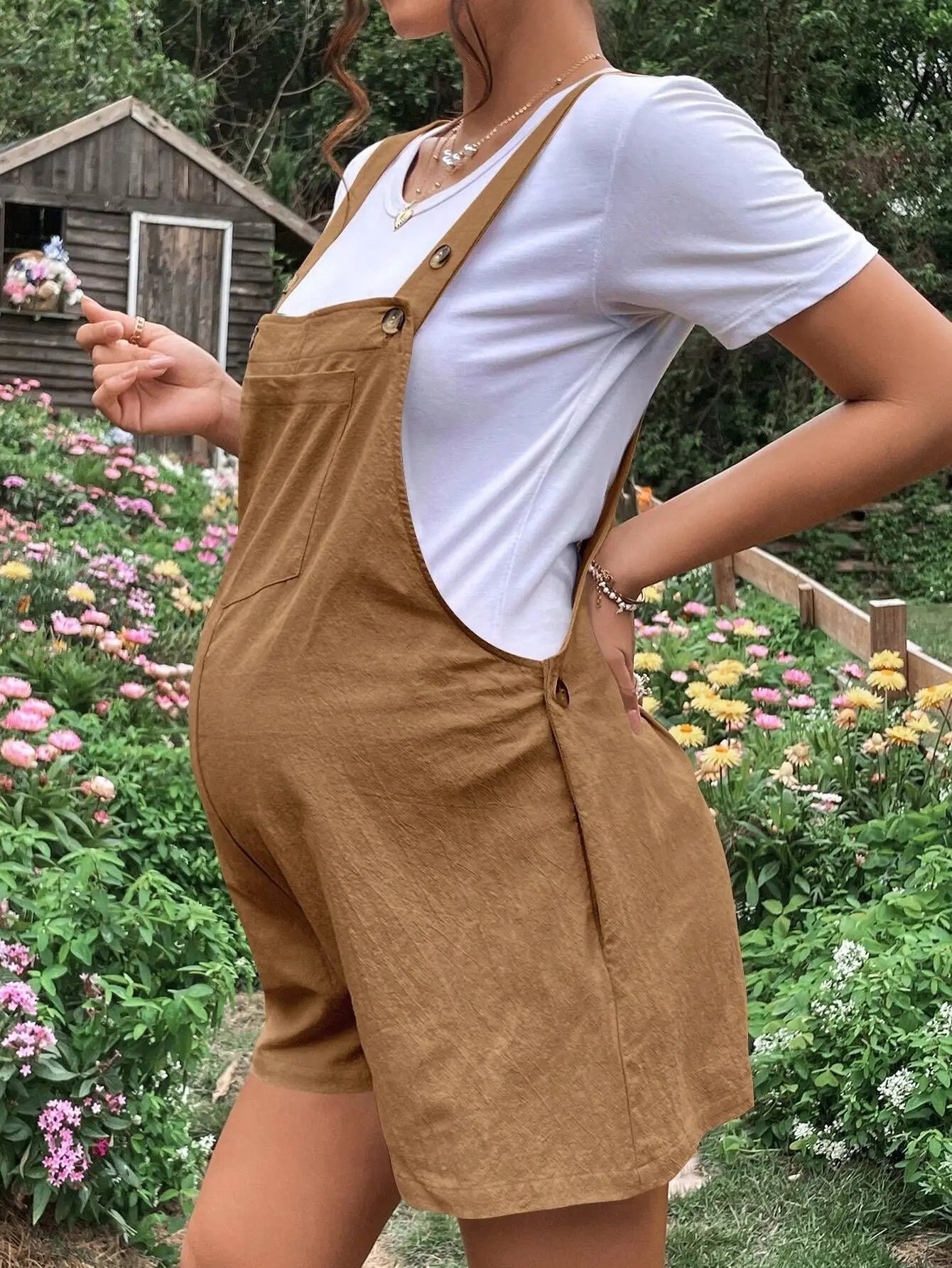 Adjustable Waist Overall Shorts