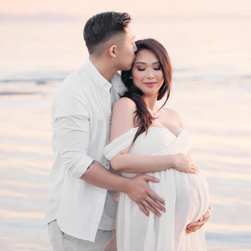 Maternity Lace Chiffon Front Split Dress