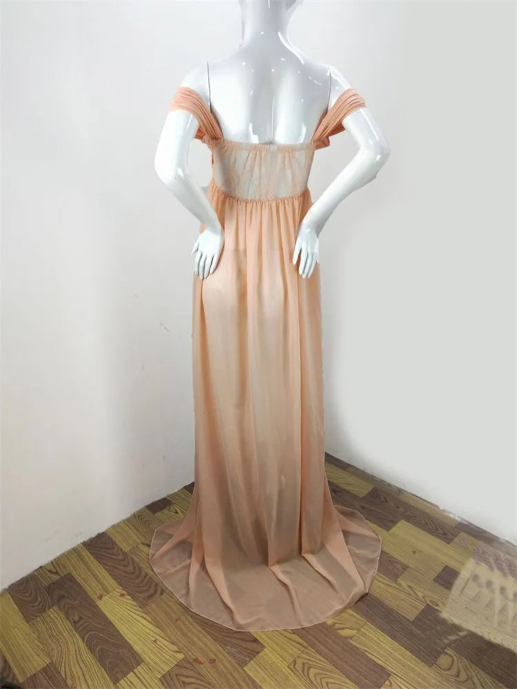 Maternity Lace Chiffon Front Split Dress
