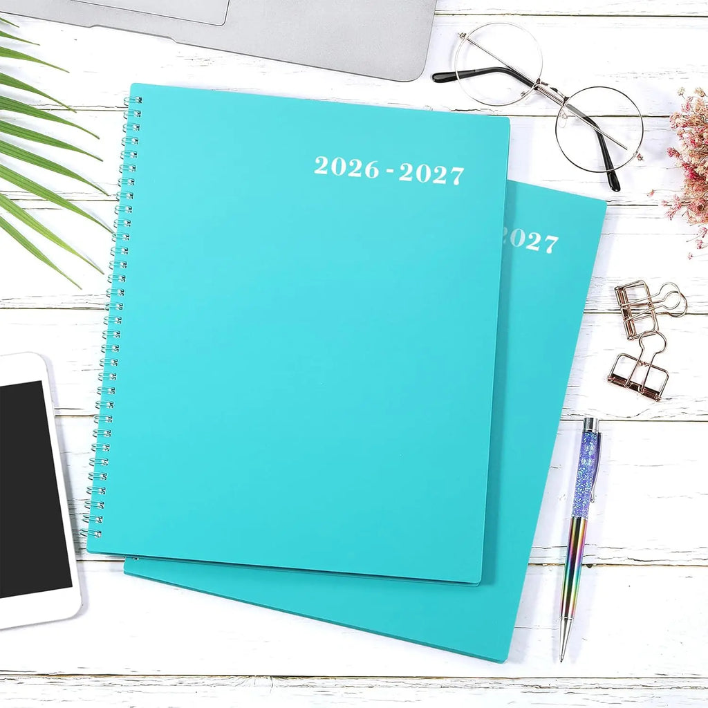 2026-2027 Monthly Planner, 18-Month July 2026-Dec 2027, 9"x11", Twin-Wire, Tabs, Pocket, Blue