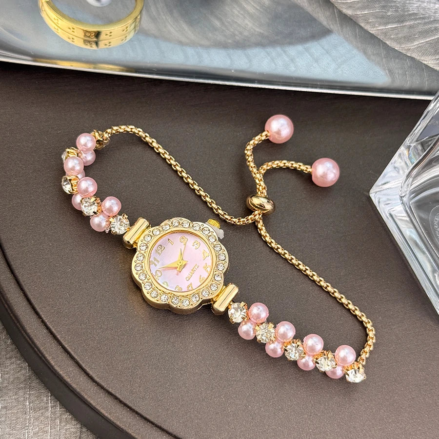 Pearl & Diamond Watch- with Adjustable Band