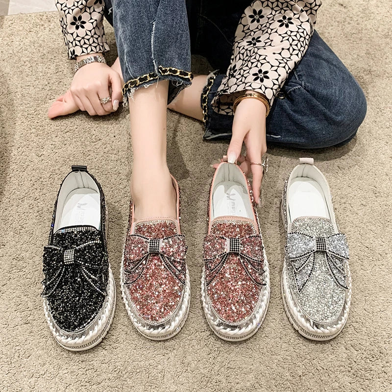 Sparkly Loafers with Glitter Bow