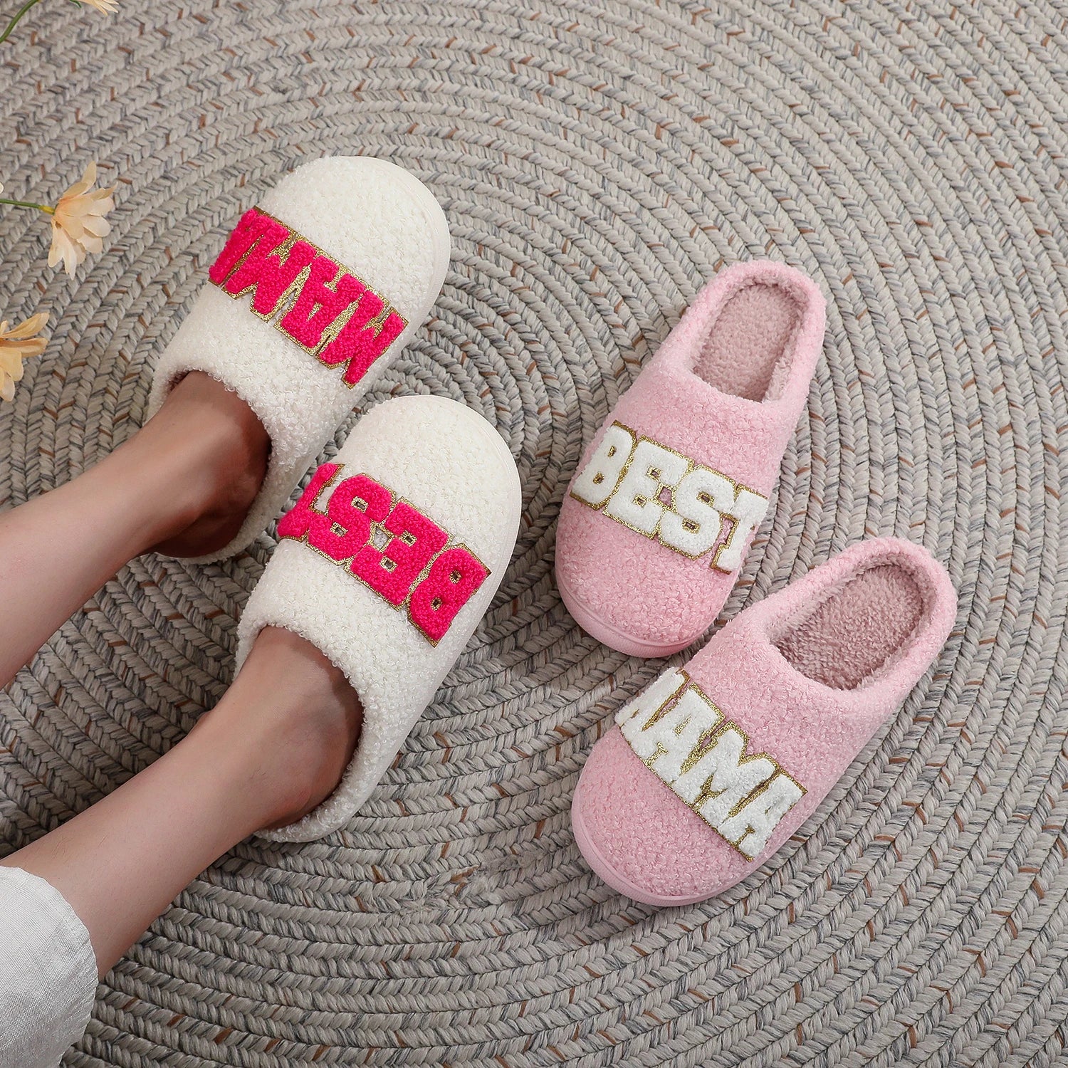 Best Mama Fuzzy House Slippers