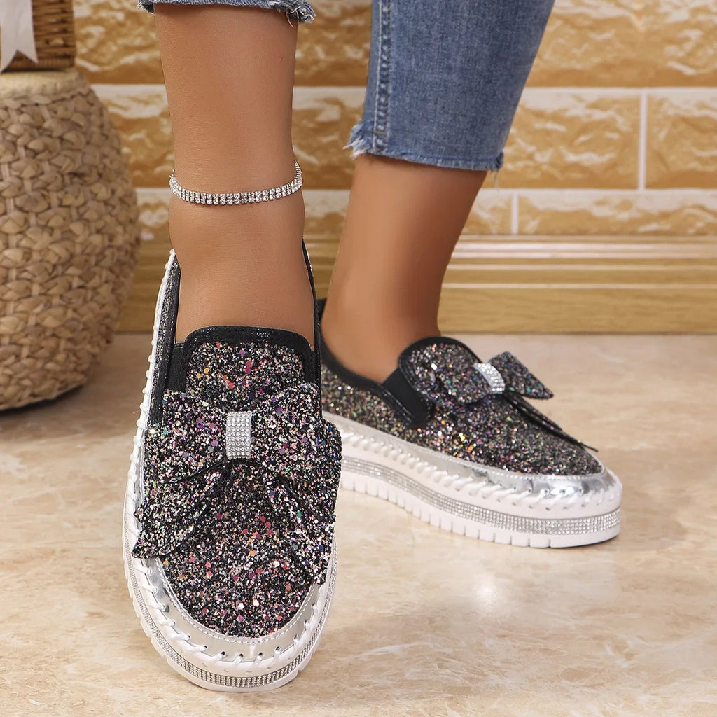 Sparkly Platform Loafers with Bow