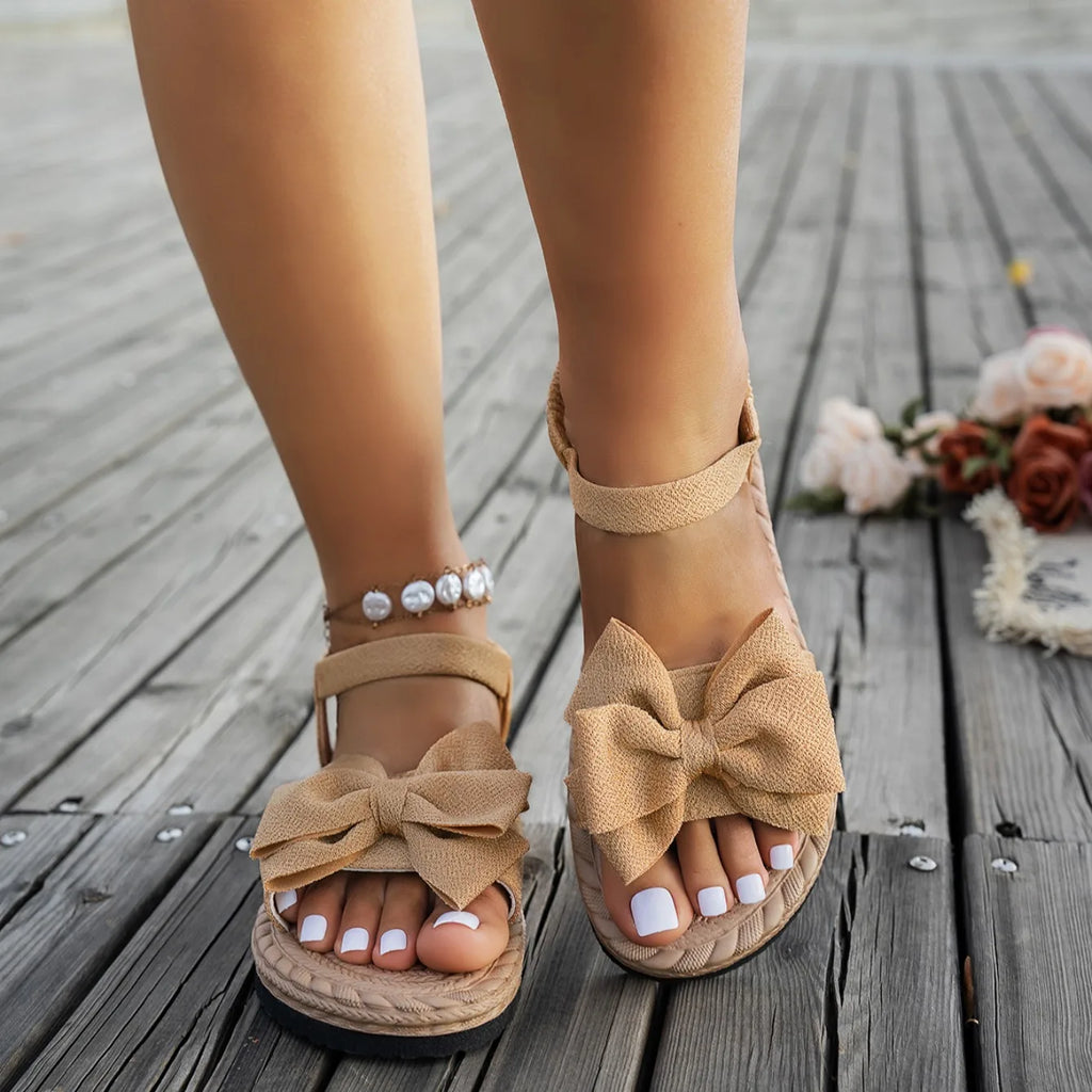 Peep-Toe Flats with Bow