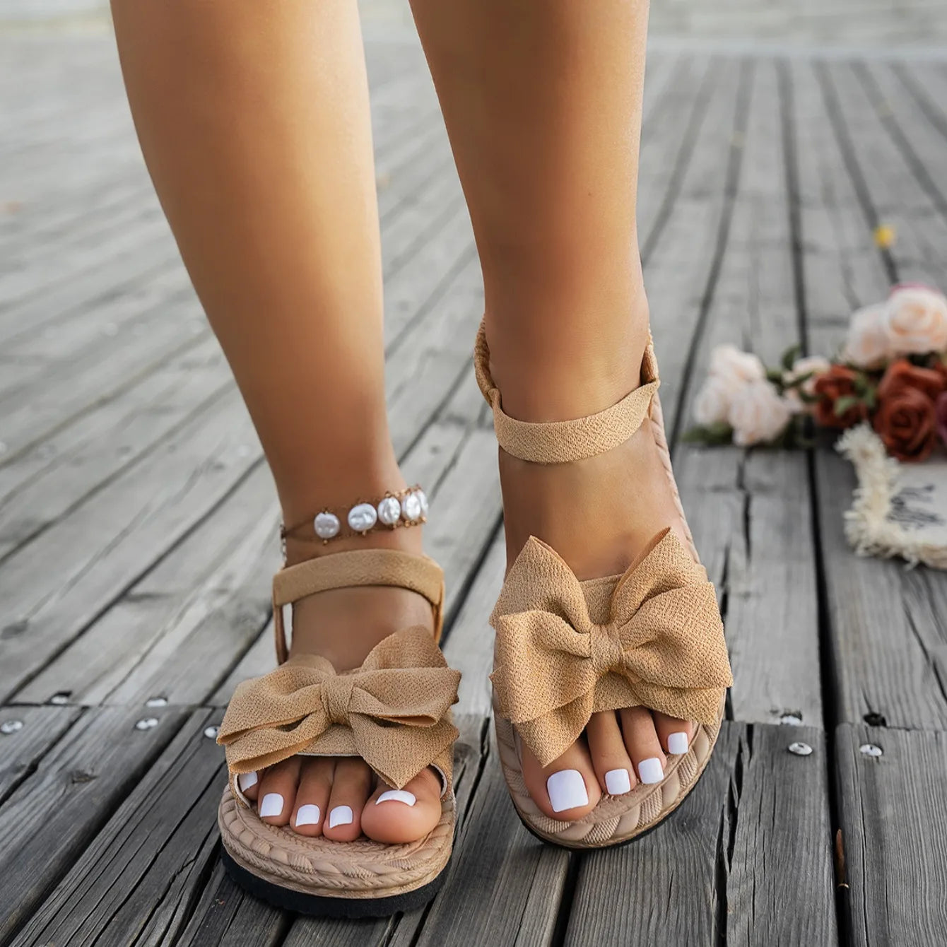 Peep-Toe Flats with Bow
