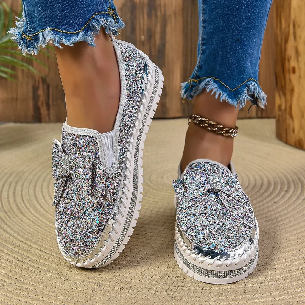 Sparkly Platform Loafers with Bow
