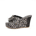 Leopard Wedge Sandals with Bow