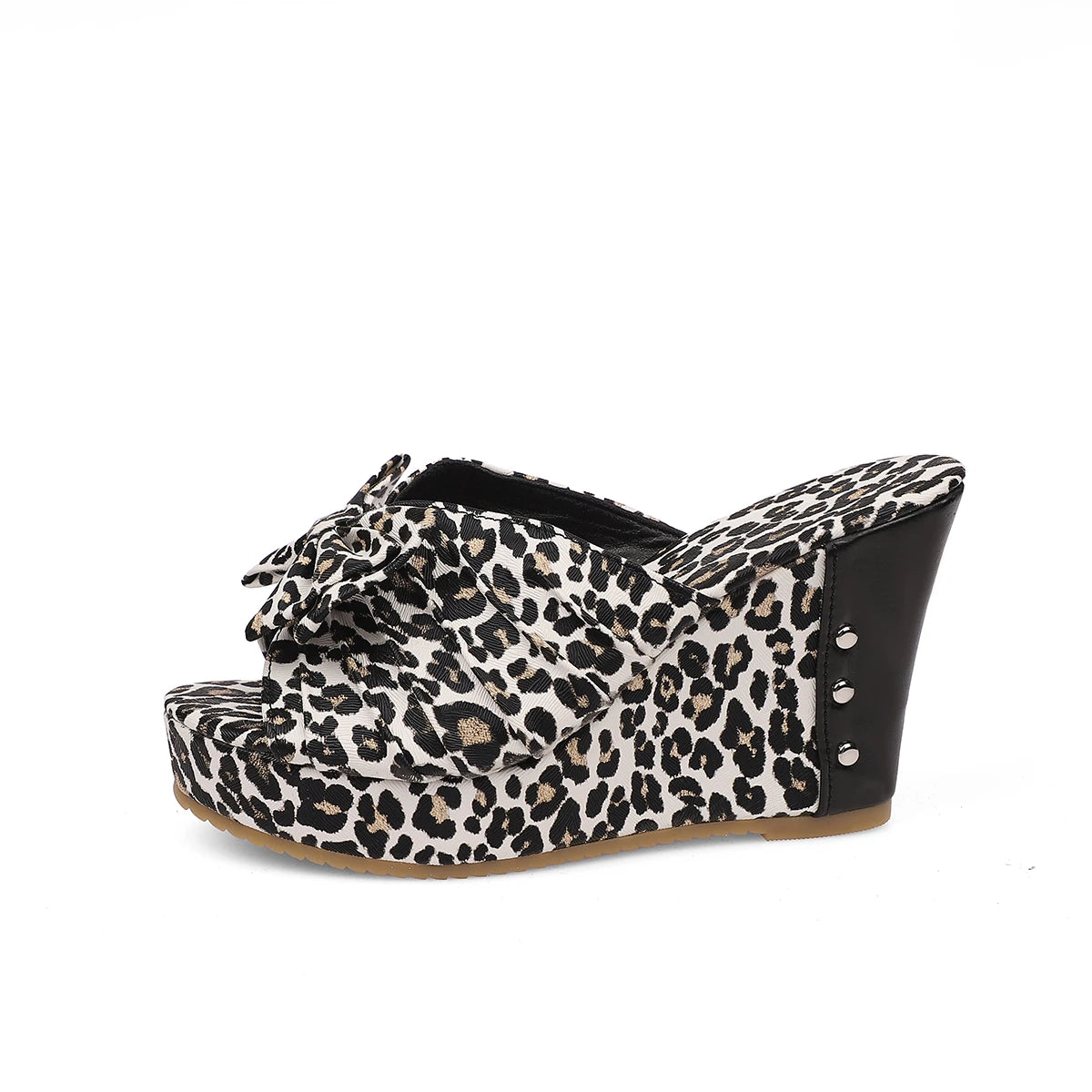 Leopard Wedge Sandals with Bow