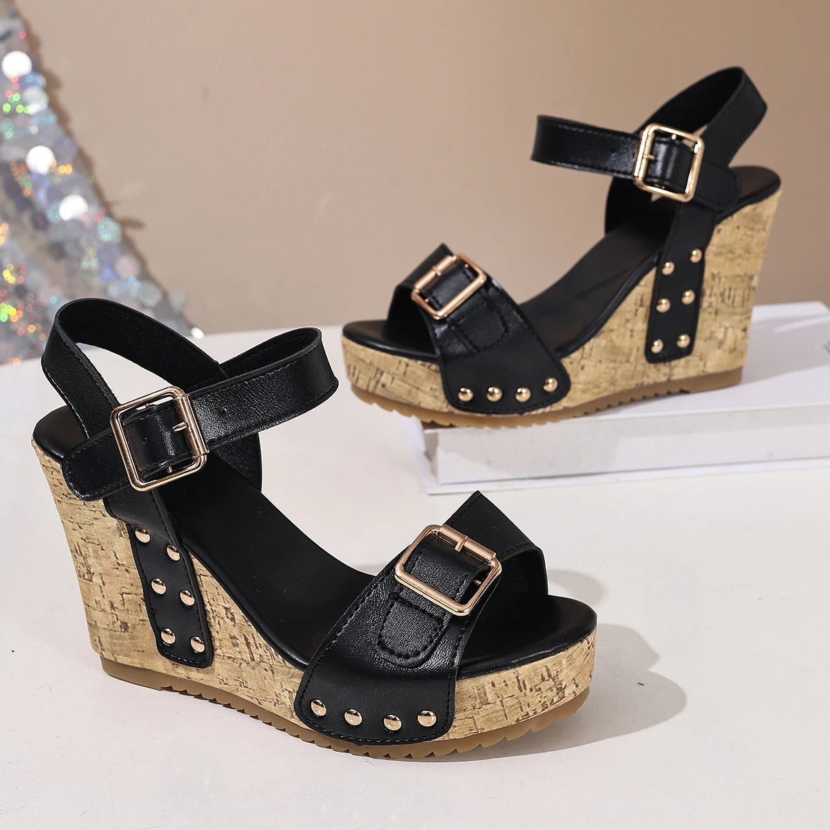 Wedge Sandals with Buckle