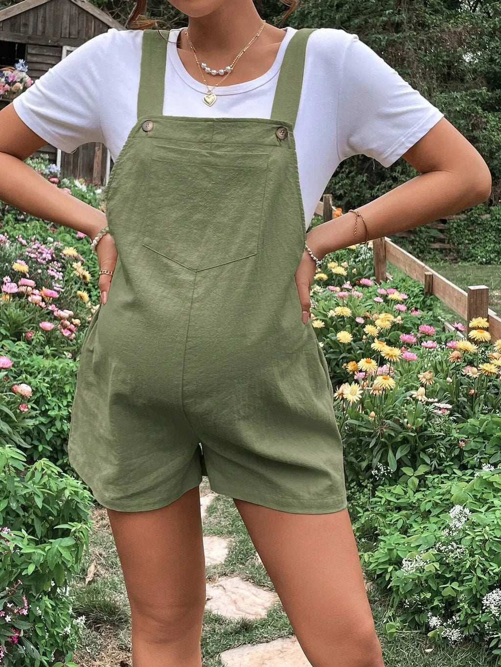 Adjustable Waist Overall Shorts