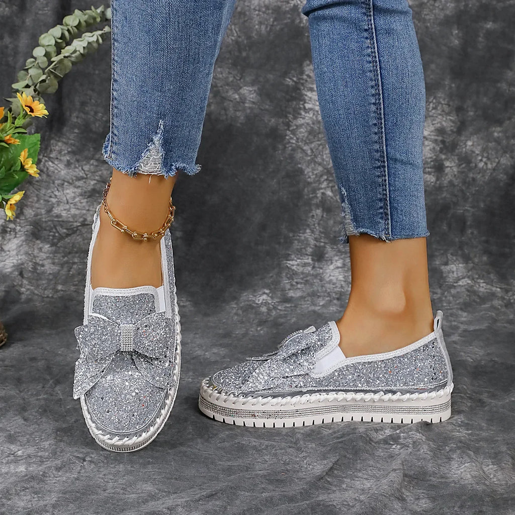 Sparkly Platform Loafers with Bow