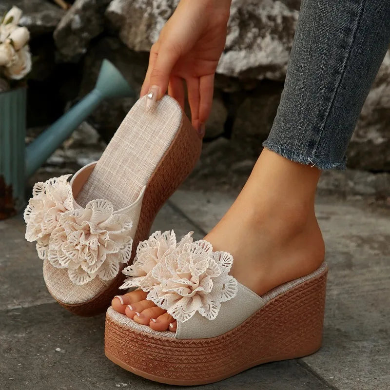 Wedge Sandals with Flower Detail