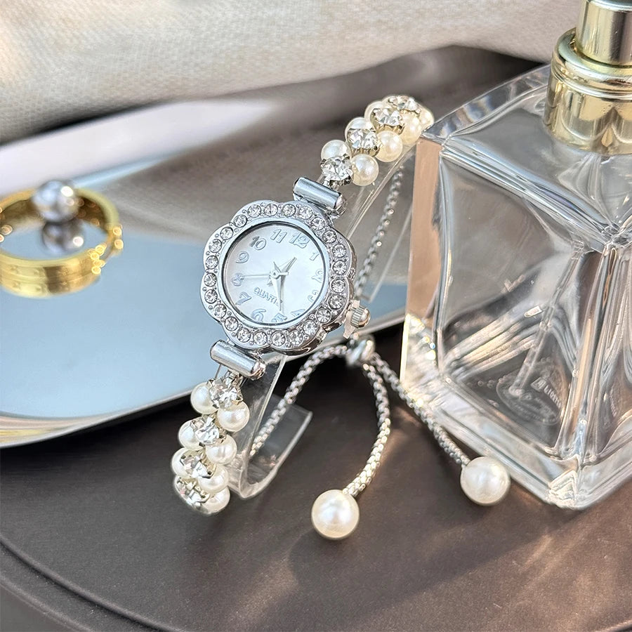 Pearl & Diamond Watch- with Adjustable Band