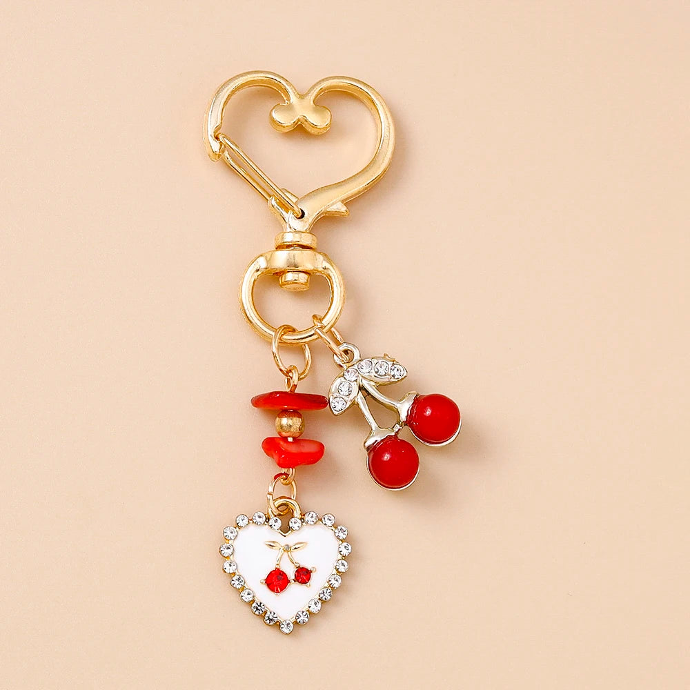 Cute Bowknot Love Heart Keychain Crystal Pearl Key Ring Pendants for Women Girls Handbag Decor DIY Handmade Key Chain Gifts
