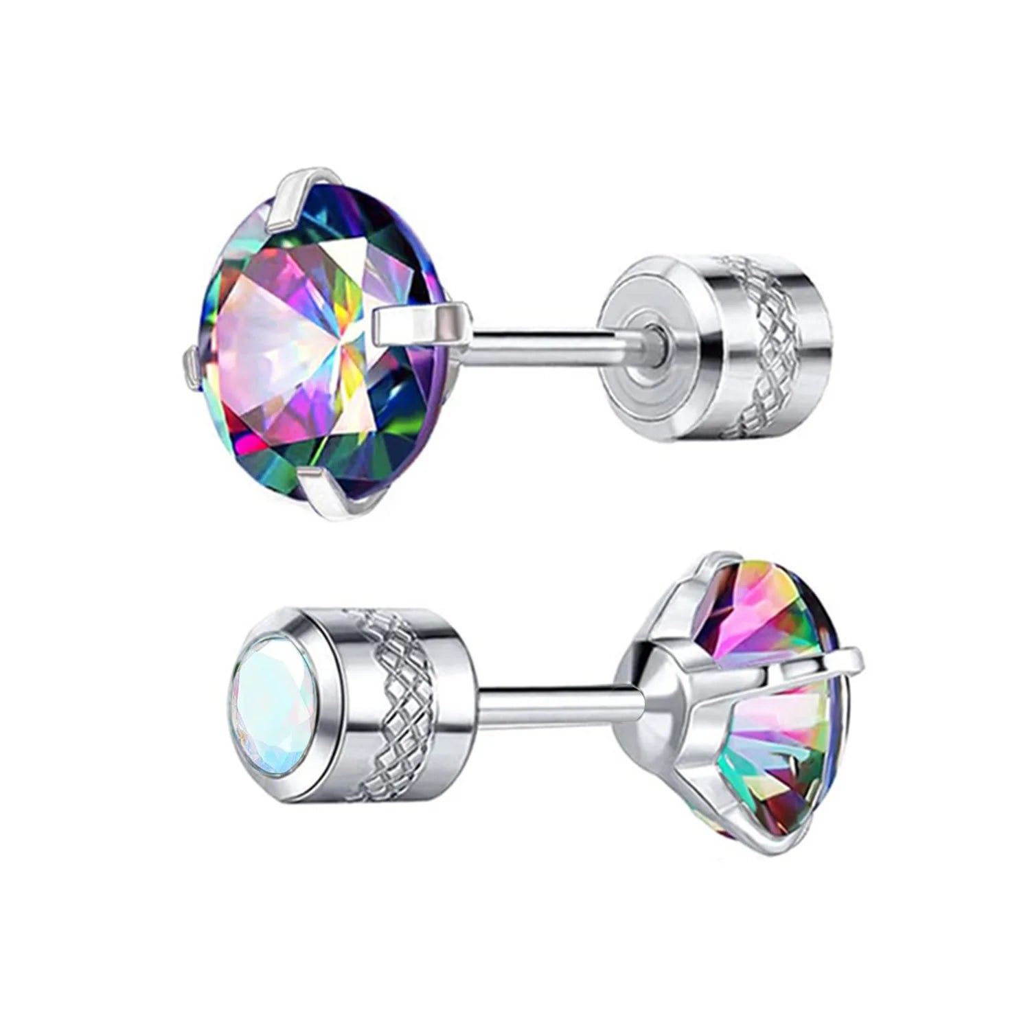 Implant Grade Pure Titanium Stud Earrings with Cubic Zirconia Inlay