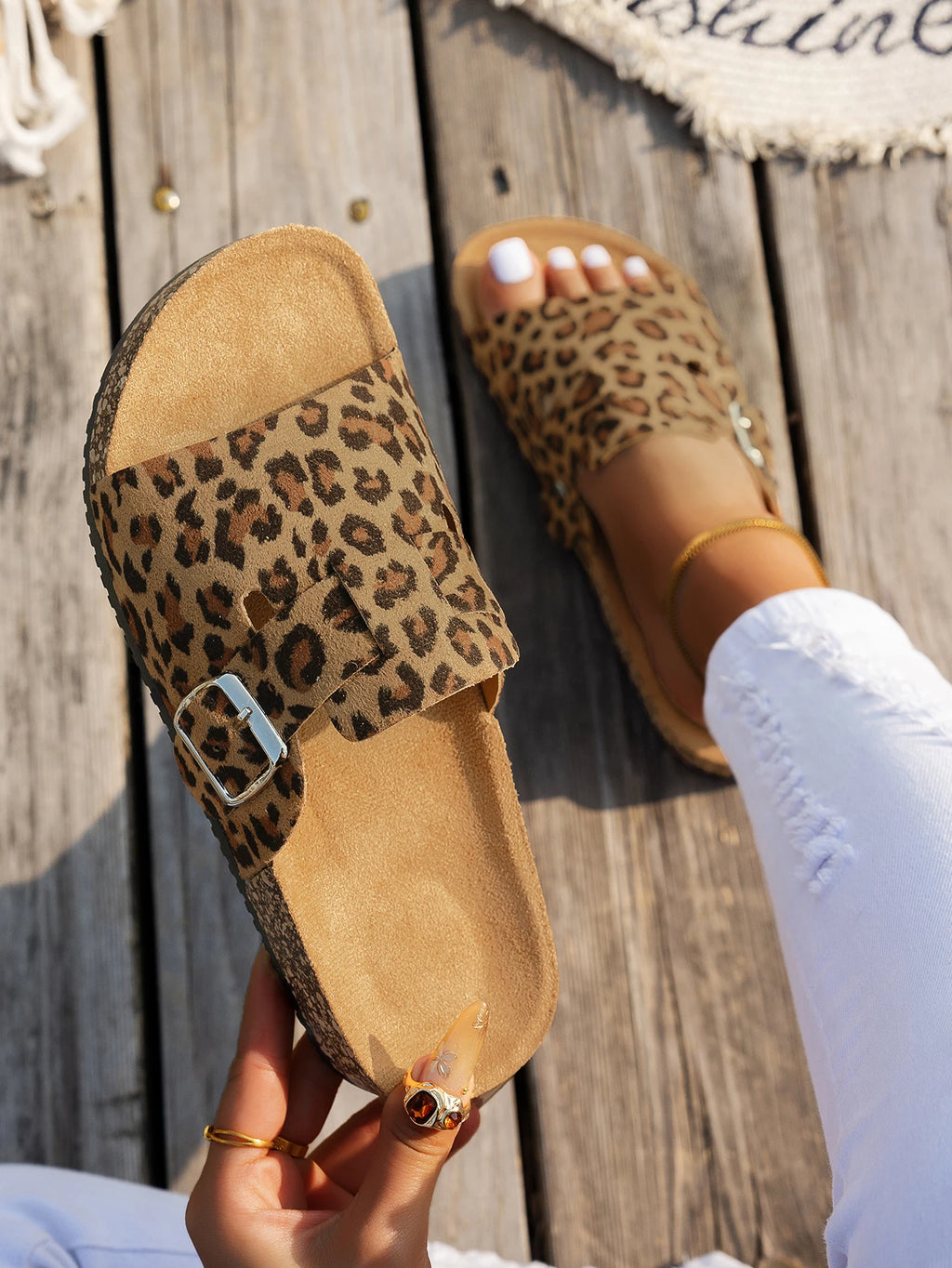 Leopard Open Toe Slides