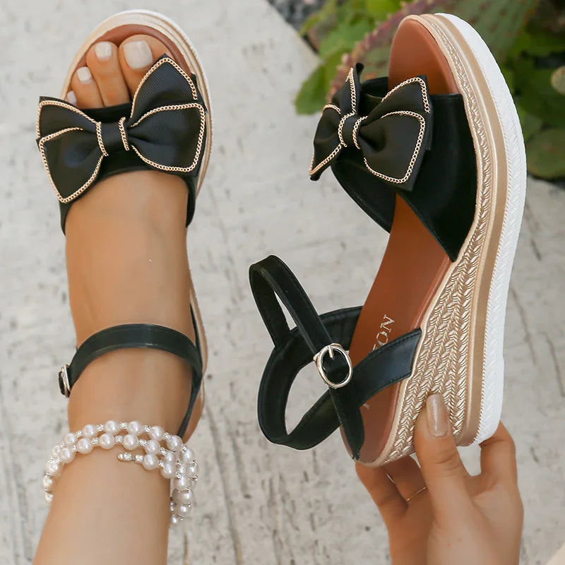 Wedge Sandals with Bow