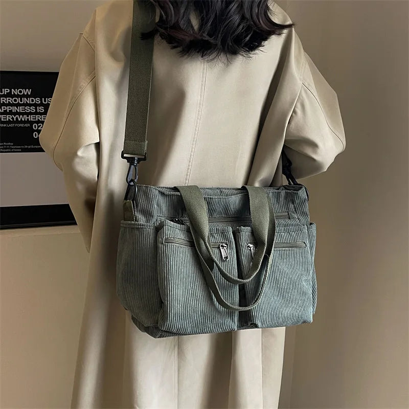 Corduroy Messenger Bag-Large Capacity