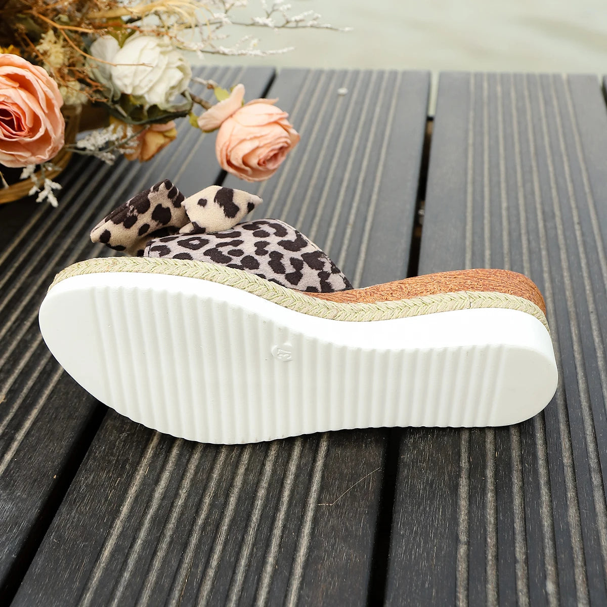 Leopard Wedge Sandles with Bow