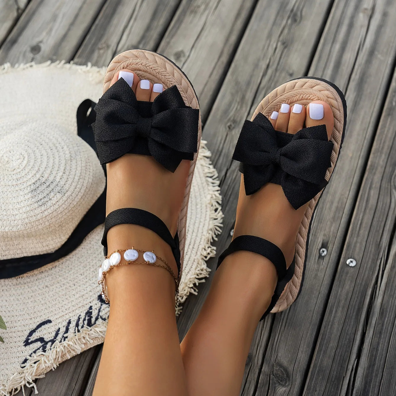 Peep-Toe Flats with Bow