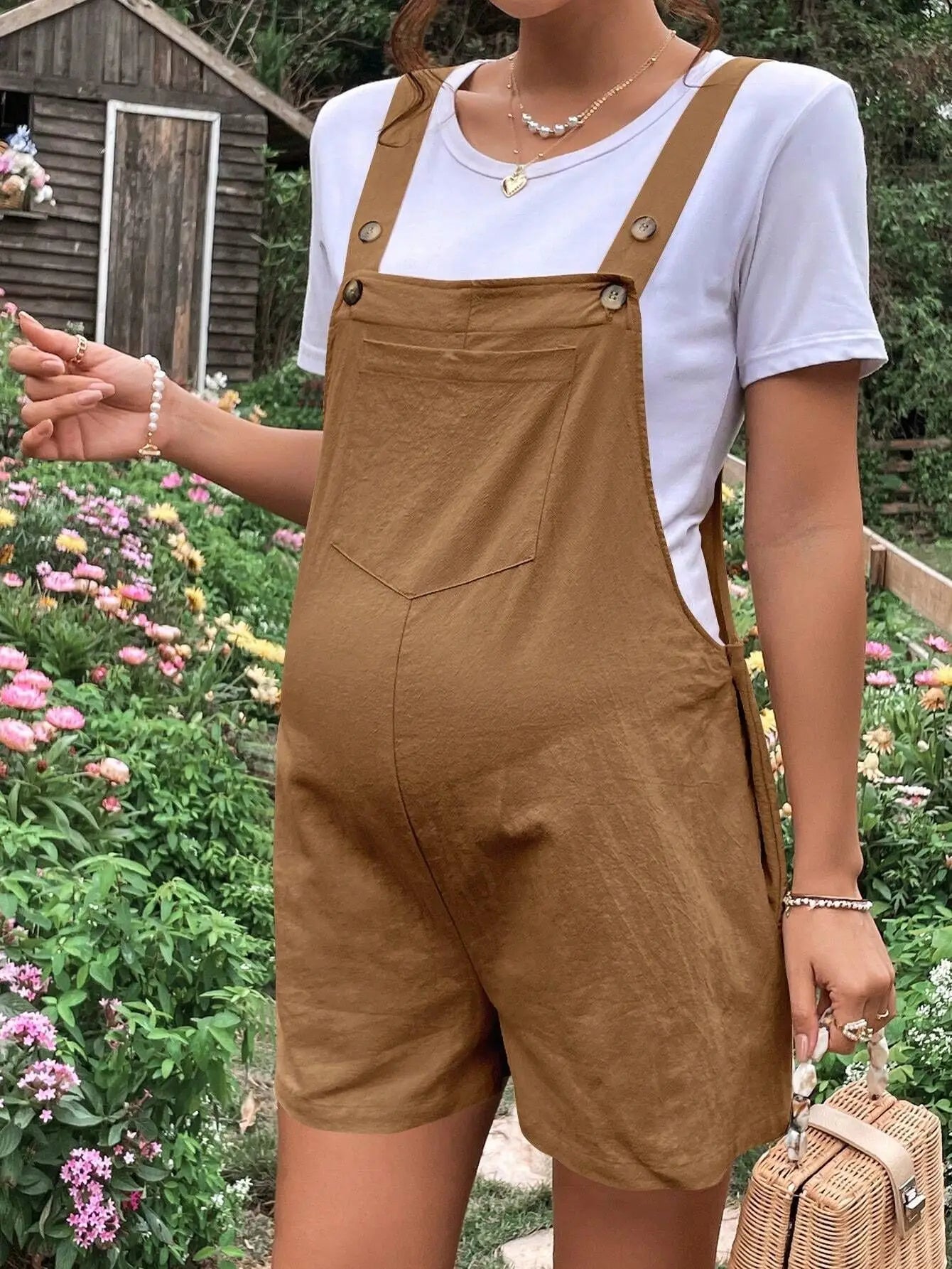 Adjustable Waist Overall Shorts