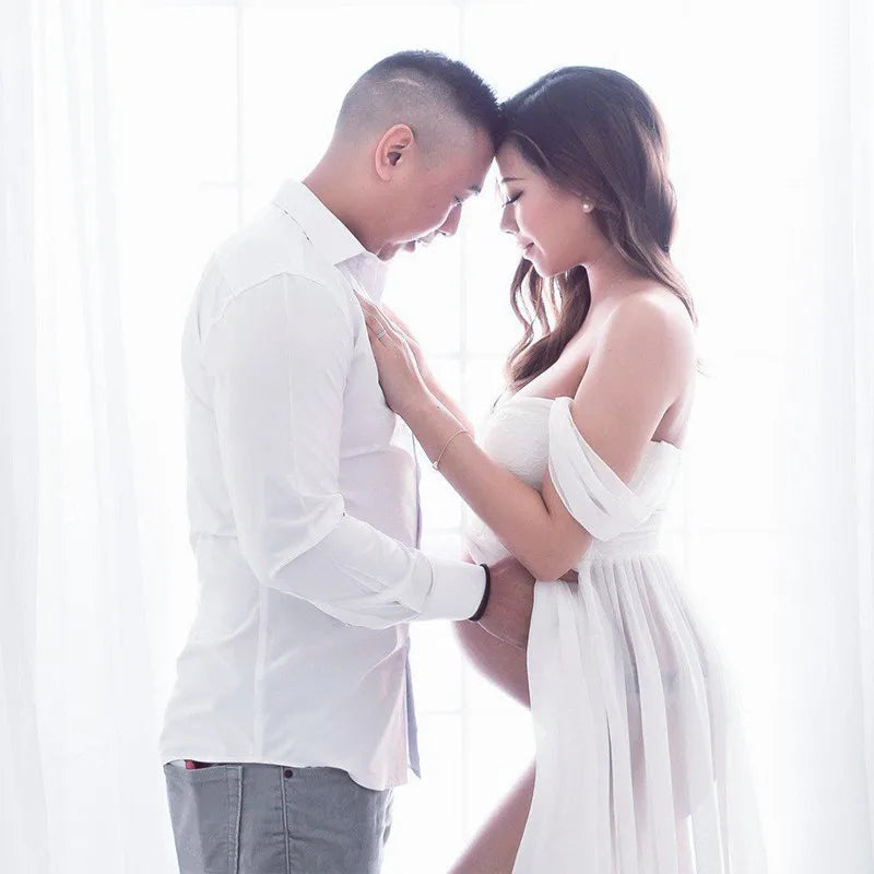Maternity Lace Chiffon Front Split Dress