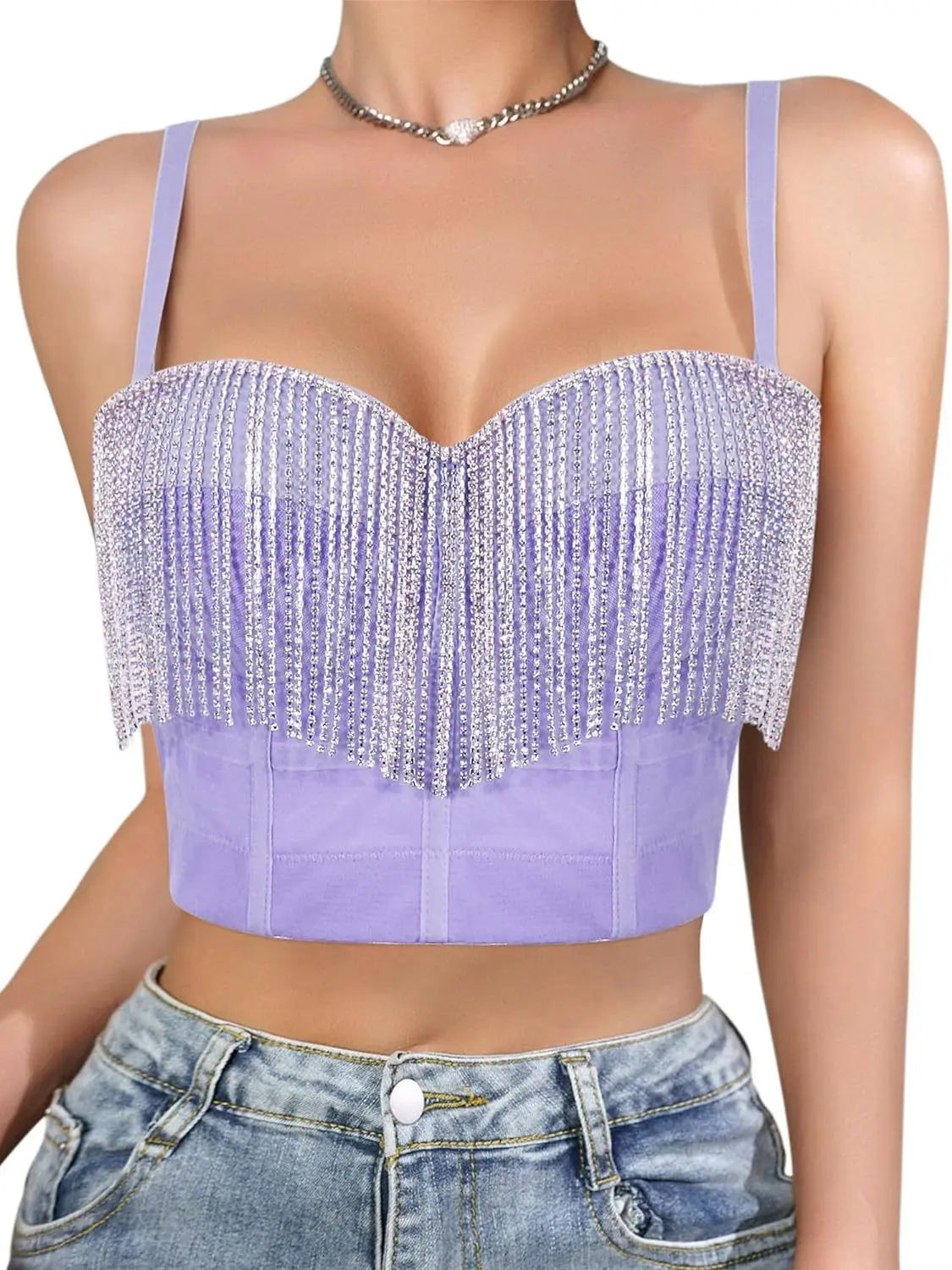 Rhinestone Tassel Bustier
