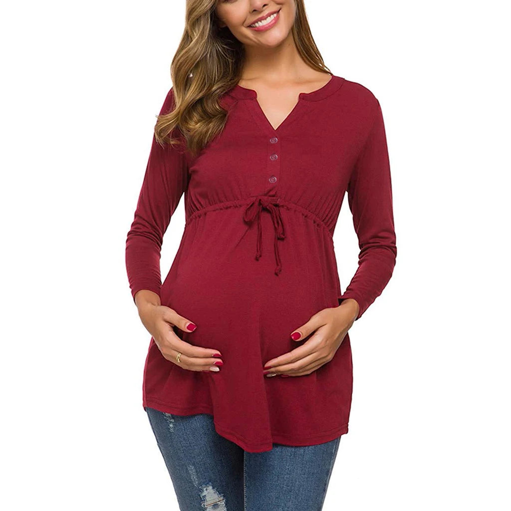 Women Maternity Long Sleeve Solid Color Nursing Tops T-shirt For Breastfeeding