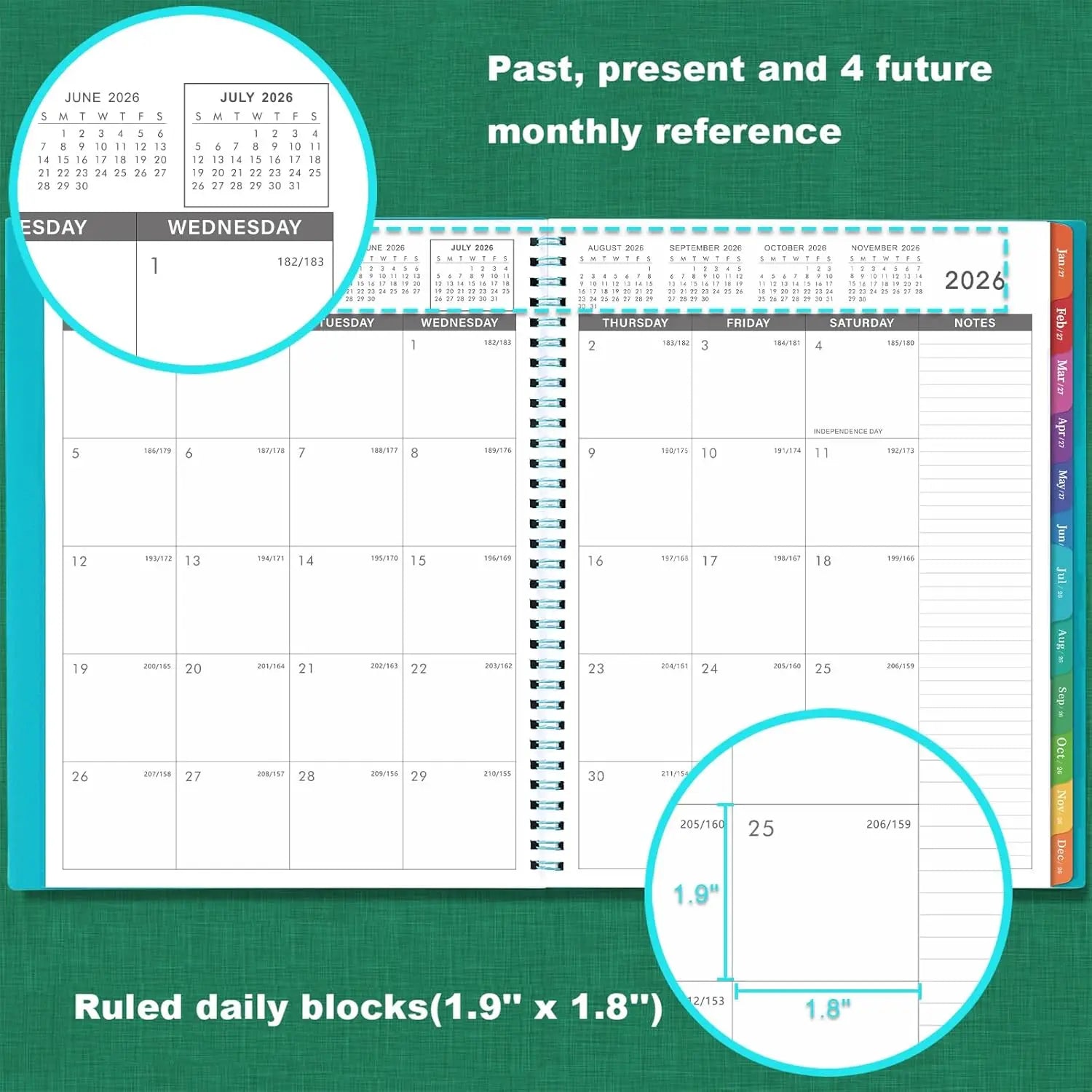 2026-2027 Monthly Planner, 18-Month July 2026-Dec 2027, 9"x11", Twin-Wire, Tabs, Pocket, Blue