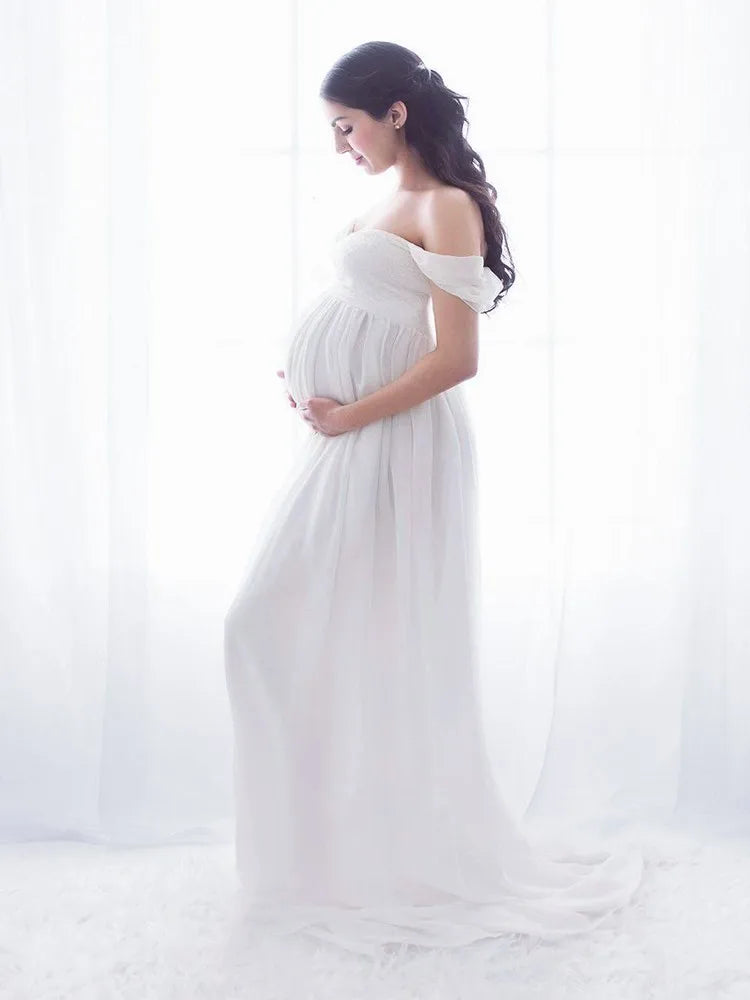 Maternity Lace Chiffon Front Split Dress