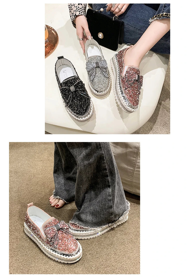 Sparkly Loafers with Glitter Bow