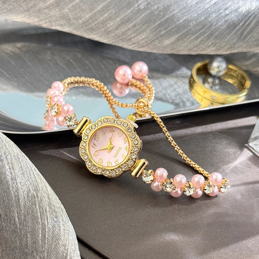 Pearl & Diamond Watch- with Adjustable Band