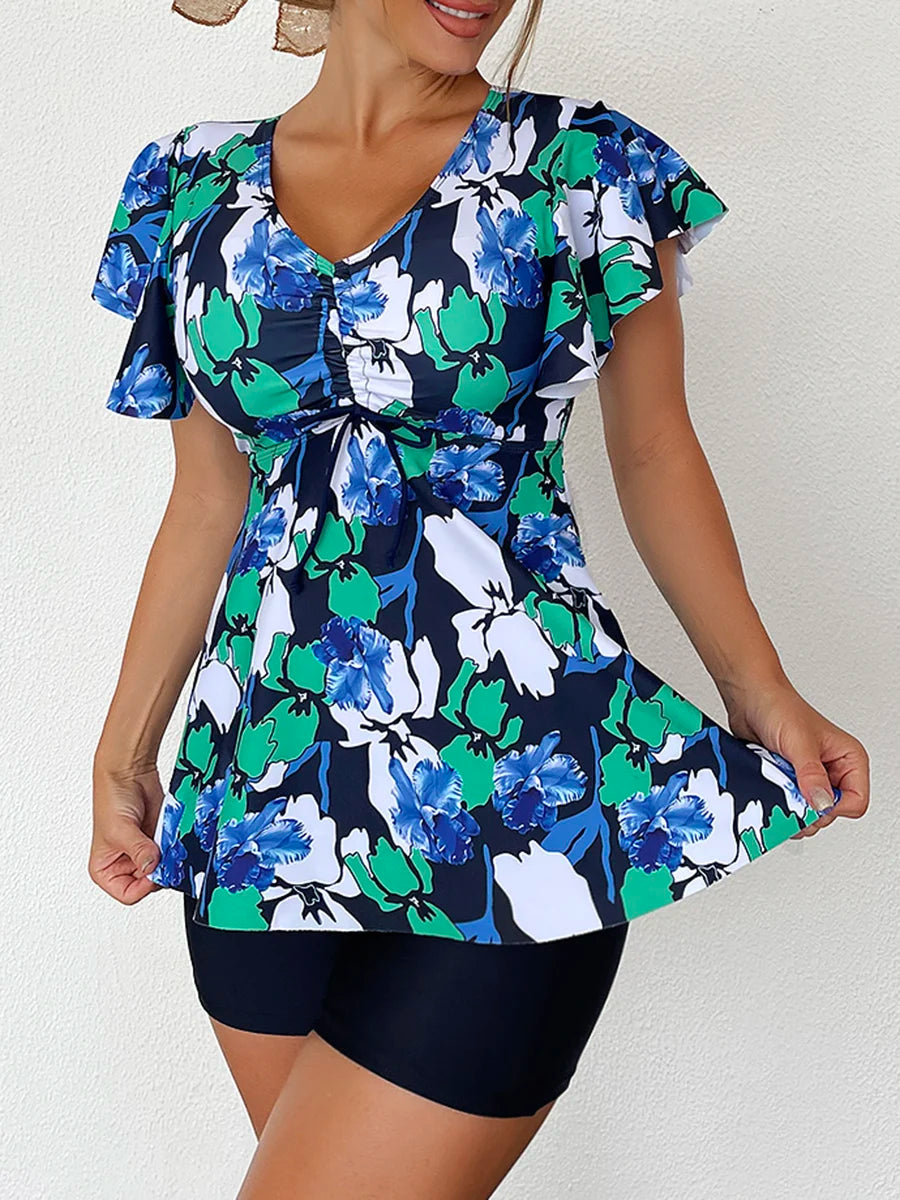 Flutter Sleeve Swim Top&Swim Shorts