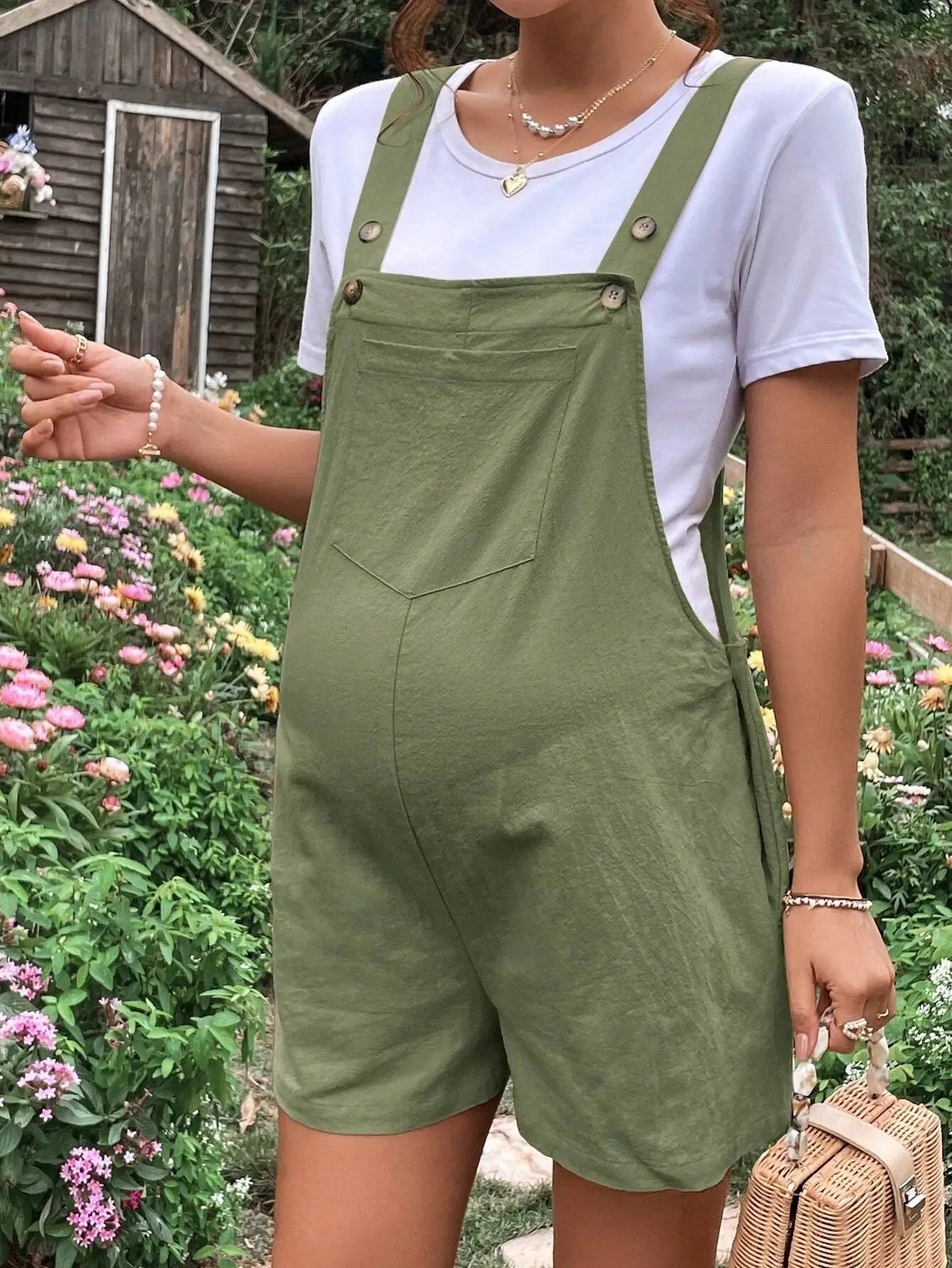 Adjustable Waist Overall Shorts