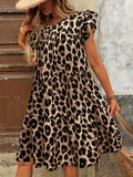 Leopard Flutter Sleeve Midi Dress